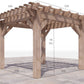 12x12 angled pergola with dimensions 10x10 footprint 7ft 2in head clearance 8ft 7.5 in height