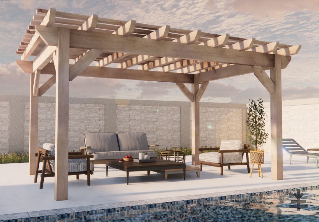 Poolside pergola 12x16 front rendering